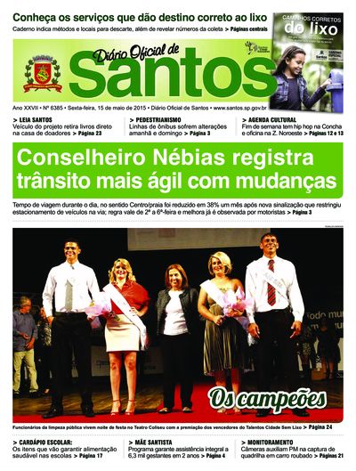 Imagem da primeira página do Diário Oficial de 15/05/2015