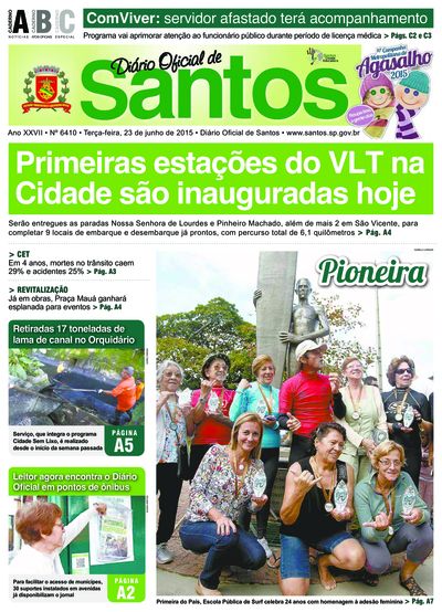 Imagem da primeira página do Diário Oficial de 23/06/2015
