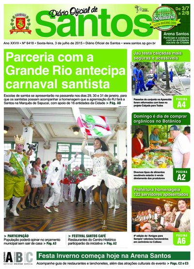 Imagem da primeira página do Diário Oficial de 03/07/2015