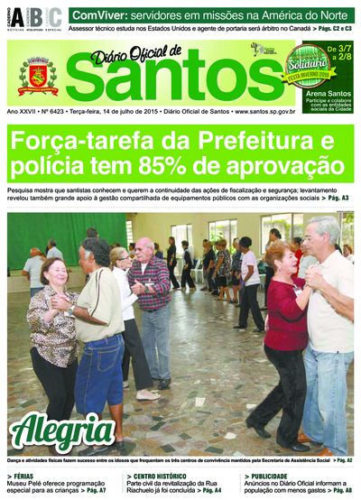 Imagem da primeira página do Diário Oficial de 14/07/2015