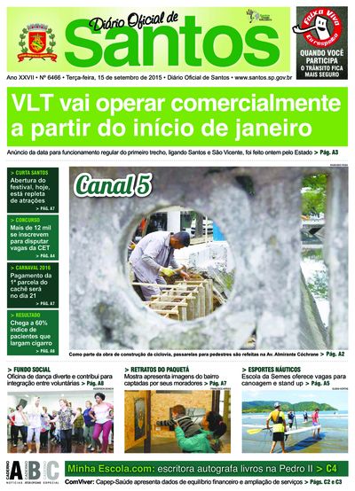 Imagem da primeira página do Diário Oficial de 15/09/2015
