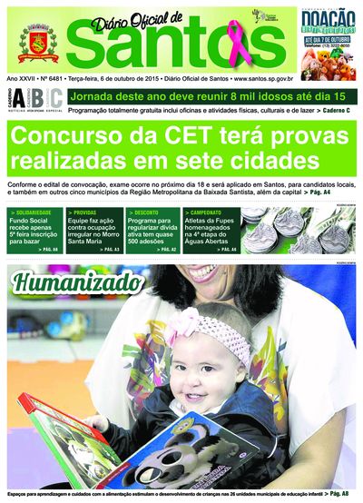 Imagem da primeira página do Diário Oficial de 06/10/2015