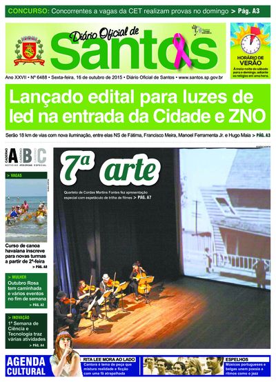 Imagem da primeira página do Diário Oficial de 16/10/2015