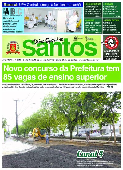 Imagem da primeira página do Diário Oficial de 15/01/2016