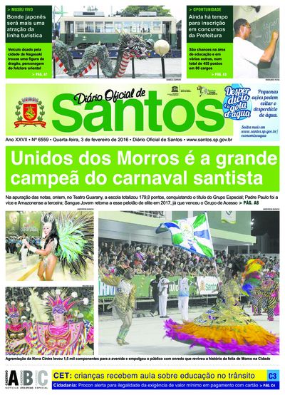 Imagem da primeira página do Diário Oficial de 03/02/2016