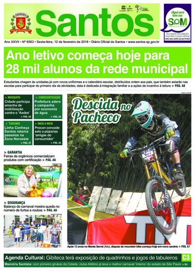 Imagem da primeira página do Diário Oficial de 12/02/2016