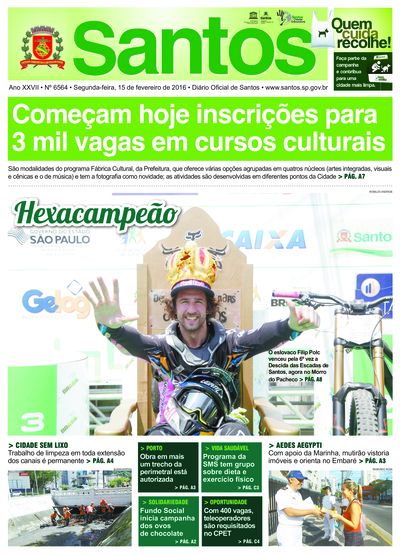 Imagem da primeira página do Diário Oficial de 15/02/2016