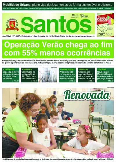 Imagem da primeira página do Diário Oficial de 18/02/2016