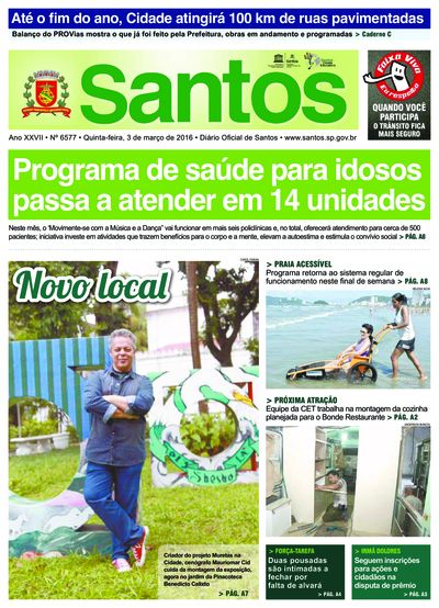 Imagem da primeira página do Diário Oficial de 03/03/2016