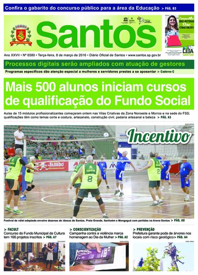 Imagem da primeira página do Diário Oficial de 08/03/2016