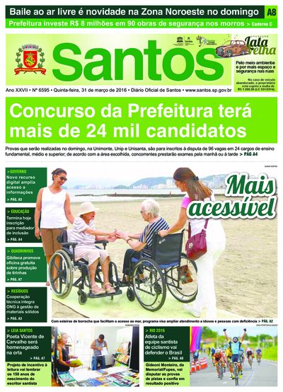 Imagem da primeira página do Diário Oficial de 31/03/2016