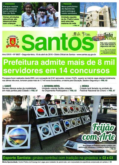 Imagem da primeira página do Diário Oficial de 18/04/2016