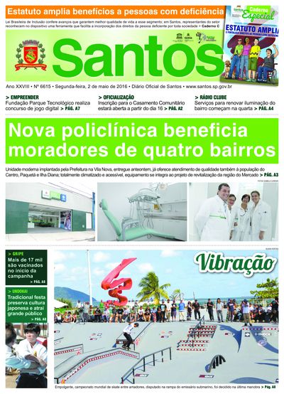 Imagem da primeira página do Diário Oficial de 02/05/2016