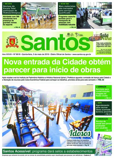 Imagem da primeira página do Diário Oficial de 05/05/2016