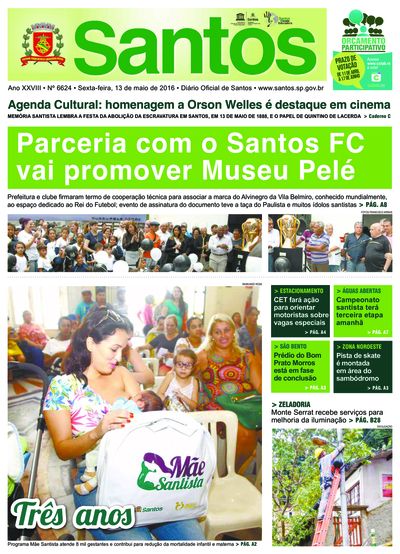 Imagem da primeira página do Diário Oficial de 13/05/2016