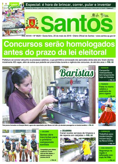 Imagem da primeira página do Diário Oficial de 20/05/2016