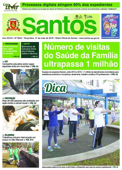 Imagem da primeira página do Diário Oficial de 31/05/2016