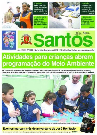 Imagem da primeira página do Diário Oficial de 02/06/2016