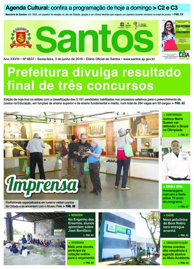 Imagem da primeira página do Diário Oficial de 03/06/2016