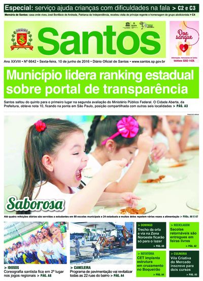Imagem da primeira página do Diário Oficial de 10/06/2016