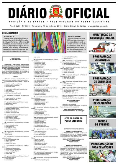Imagem da primeira página do Diário Oficial de 19/07/2016