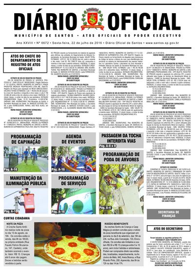 Imagem da primeira página do Diário Oficial de 22/07/2016