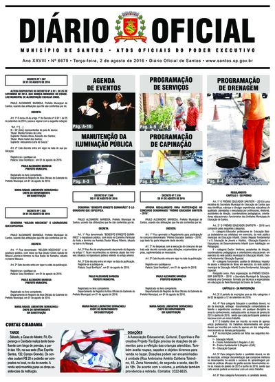 Imagem da primeira página do Diário Oficial de 02/08/2016