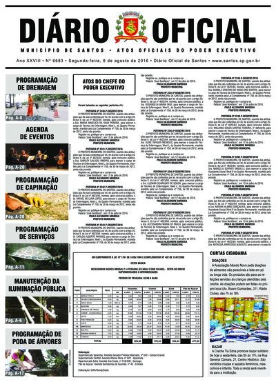 Imagem da primeira página do Diário Oficial de 08/08/2016