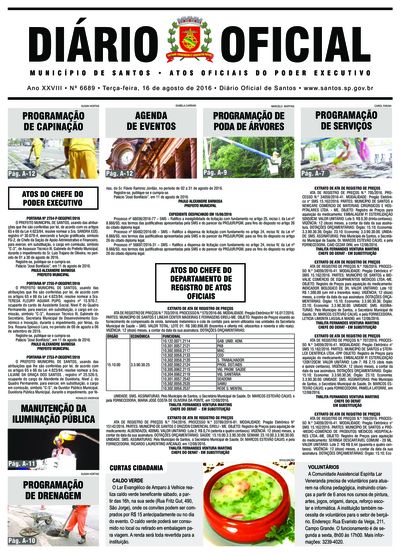 Imagem da primeira página do Diário Oficial de 16/08/2016