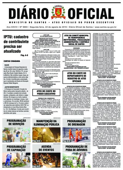 Imagem da primeira página do Diário Oficial de 22/08/2016