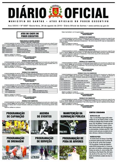 Imagem da primeira página do Diário Oficial de 26/08/2016