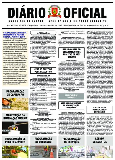 Imagem da primeira página do Diário Oficial de 13/09/2016