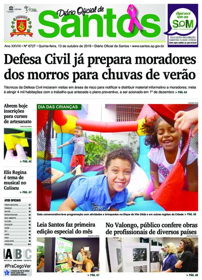 Imagem da primeira página do Diário Oficial de 13/10/2016