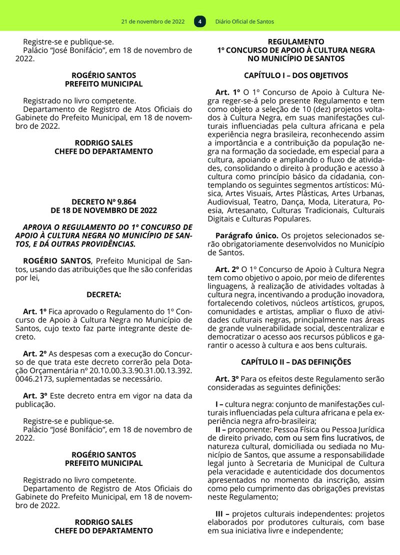 DECRETO Nº 102, DE 21 DE NOVEMBRO DE 2022.