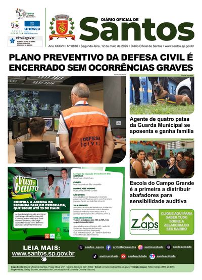 Imagem da primeira página do Diário Oficial de 12/05/2025