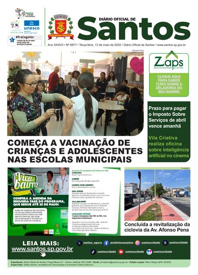Imagem da primeira página do Diário Oficial de 13/05/2025