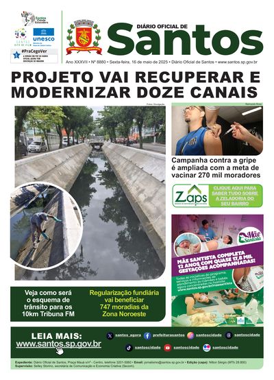 Imagem da primeira página do Diário Oficial de 16/05/2025