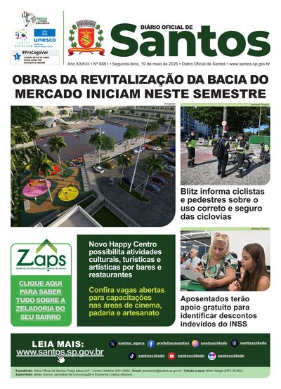 Imagem da primeira página do Diário Oficial de 19/05/2025