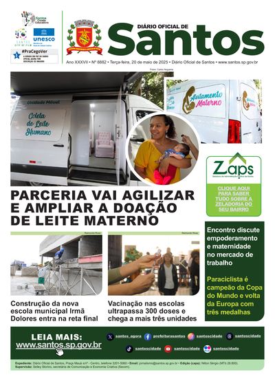 Imagem da primeira página do Diário Oficial de 20/05/2025