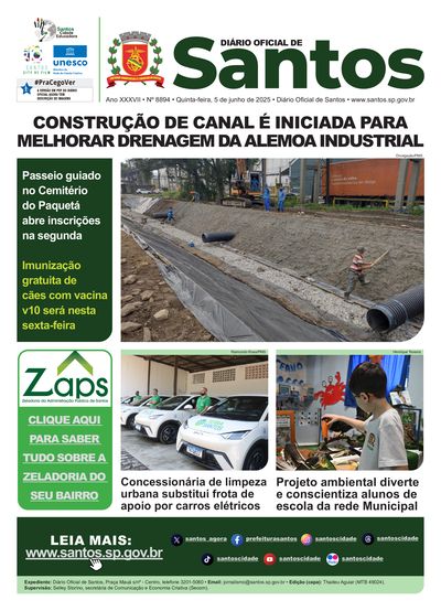 Imagem da primeira página do Diário Oficial de 05/06/2025
