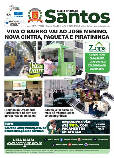Imagem da primeira página do Diário Oficial de 23/06/2025