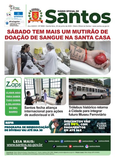 Imagem da primeira página do Diário Oficial de 26/06/2025