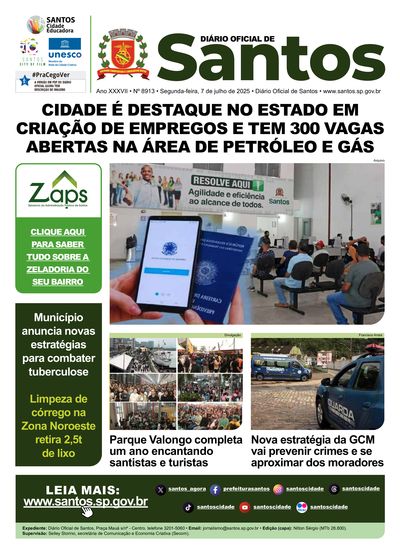 Imagem da primeira página do Diário Oficial de 07/07/2025