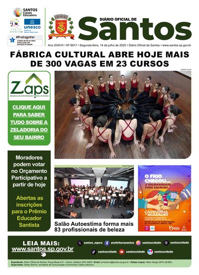 Imagem da primeira página do Diário Oficial de 14/07/2025