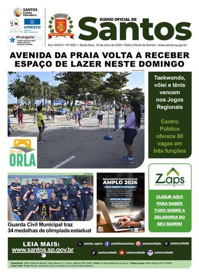 Imagem da primeira página do Diário Oficial de 18/07/2025