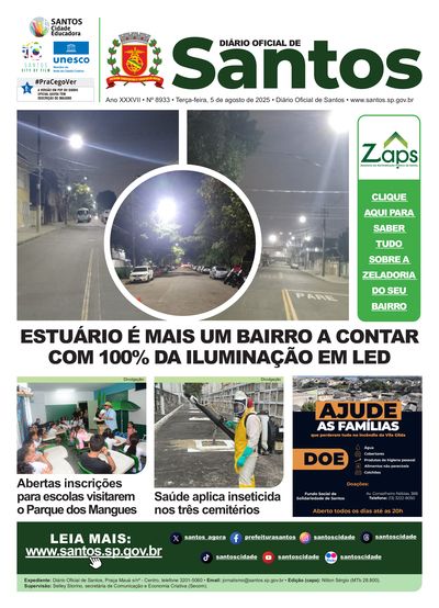Imagem da primeira página do Diário Oficial de 05/08/2025