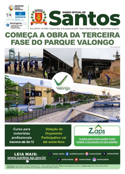 Imagem da primeira página do Diário Oficial de 06/08/2025