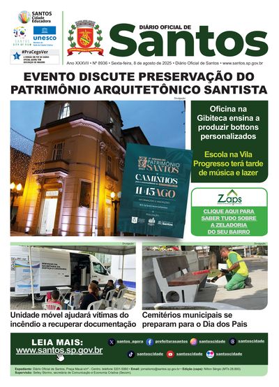 Imagem da primeira página do Diário Oficial de 08/08/2025