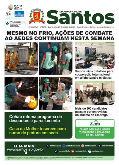 Imagem da primeira página do Diário Oficial de 27/08/2025