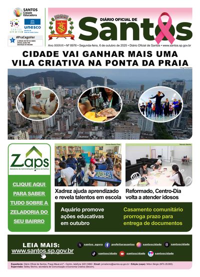 Imagem da primeira página do Diário Oficial de 06/10/2025